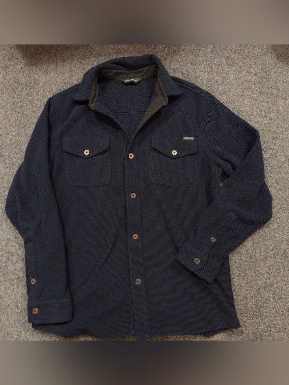 Eddie Bauer Men’s Soft Flannel Corduroy Navy Blue Top NO SIZE TAG Approx M-L